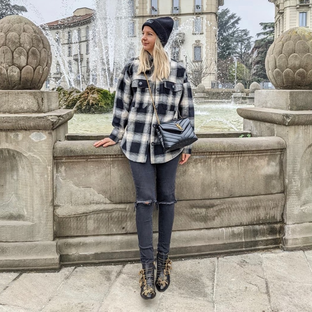Blogger fav H&M Shacket Jacket Overshirt black beige plaid new
